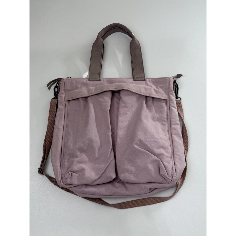 Free People Lilac Pink Canvas Leather Trim Tote Bag Crossbody Boho Cargo Pocket